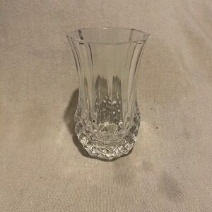 Vintage Clear Pressed Glass Bud Vase Diamond Cut Base Flared Rim 5 Inch